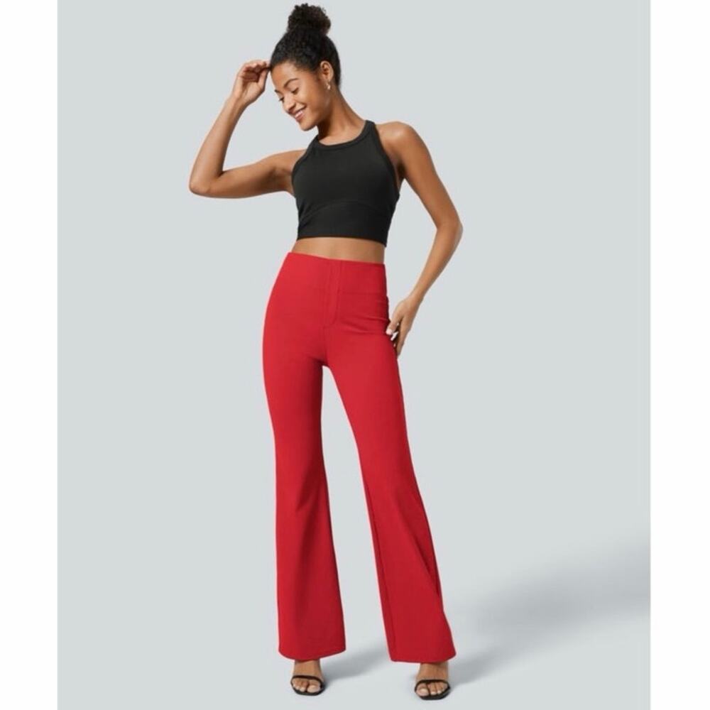 NWOT Halara Flex High Waisted Slight Flare Work Pants Aurora Red Size Large Tall